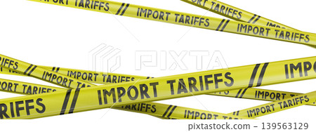 Import tariffs yellow tapes - 3D illustration 139563129