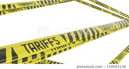 Tariffs yellow tapes - 3D illustration 139563136