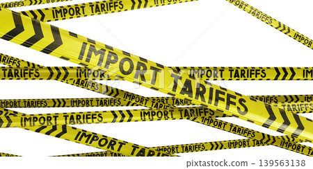 Import tariffs yellow tapes - 3D illustration Import tariffs yellow tapes - 3D illustration 139563138