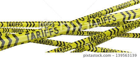 Tariffs yellow tapes - 3D illustration Tariffs yellow tapes - 3D illustration 139563139