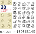 30 Notification Icons, Bell, Reminder, and Social Media Alert Vector Set. 139563145