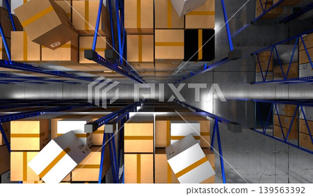 Warehouse with packages on shelves - 3D illustration Warehouse with packages on shelves - 3D illustration 139563392