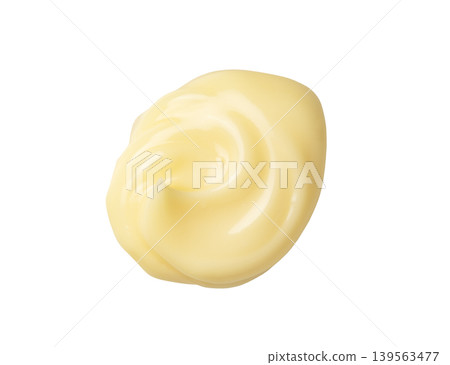 A block of mayonnaise placed against a white background, viewed from directly above, with a swirling texture, suitable for cutouts. A block of mayonnaise placed against a white background, viewed from directly above, with a swirling texture, suitable for cutouts. 139563477