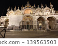 Night view of St. Mark's Basilica in the old town of Venice, Italy. 139563503
