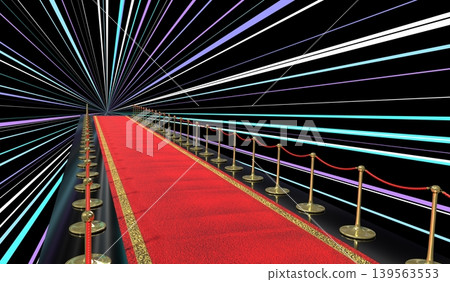Red Carpet, Golden Stanchions and Geometrical Lines - 3d illustration Red Carpet, Golden Stanchions and Geometrical Lines - 3d illustration 139563553
