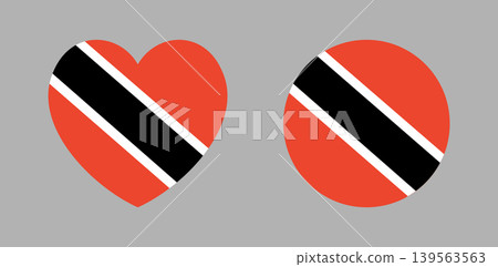 Trinidad and Tobago heart, circle flag icon, sticker. Round, heart National Trinidad and Tobago flag badge, banner set. Flag button, background. 139563563