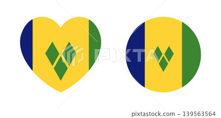 Saint Vincent and the Grenadines heart, circle flag badge, sticker. Set of National round, heart flag button, banner of Saint Vincent and the Grenadines. Flag icon, background. Saint Vincent and the Grenadines heart, circle flag badge, sticker. Set of National round, heart flag button, banner of Saint Vincent and the Grenadines. Flag icon, background. 139563564