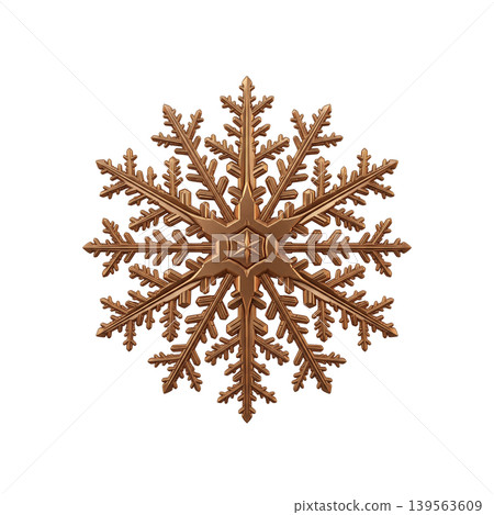 Elegant bronze snowflake ornament with detailed crystalline structure isolated  139563609
