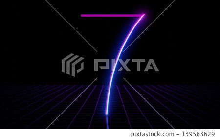 7 - ultraviolet neon number on black background - 3D illustration 7 - ultraviolet neon number on black background - 3D illustration 139563629