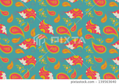 Yellow and Red Vector Paisley seamless pattern. 139563640