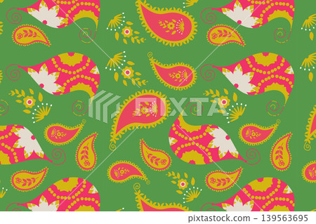 Yellow and Red Vector Paisley seamless pattern. 139563695