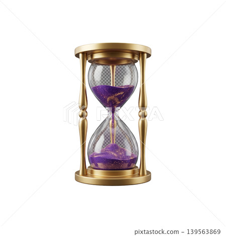 Golden hourglass with purple glitter sand luxury time management 139563869