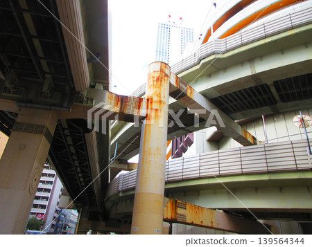A view of the city from below of the Metropolitan Expressway Route 5 Ikebukuro Line near Sunshine 60. A view of the city from below of the Metropolitan Expressway Route 5 Ikebukuro Line near Sunshine 60. 139564344