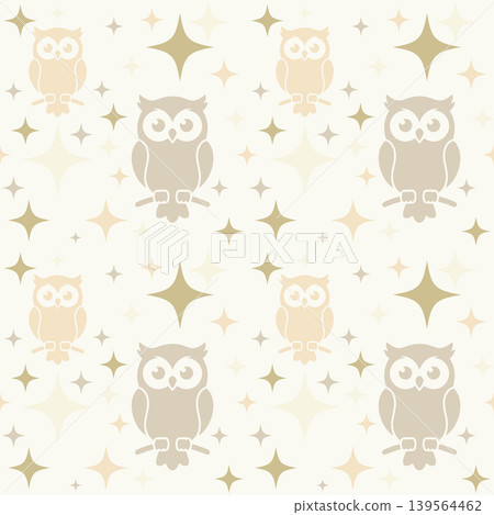 Cute Owl and Star Seamless Pattern in Neutral Beige 139564462