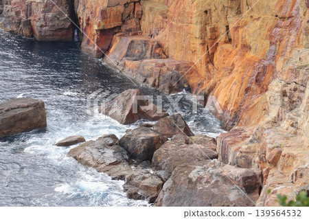 Three-tiered cliffs on the coast Three-tiered cliffs on the coast 139564532