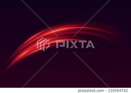 Speeding red light trails creating dynamic abstract energy lines on dark background 139564782