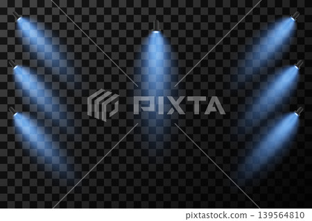 Blue spotlights illuminating a transparent background, creating bright lighting effects Blue spotlights illuminating a transparent background, creating bright lighting effects 139564810