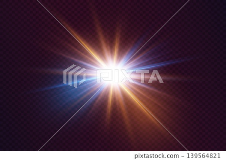 Bright abstract sunburst light effect with blue and orange glowing rays spreading Bright abstract sunburst light effect with blue and orange glowing rays spreading 139564821