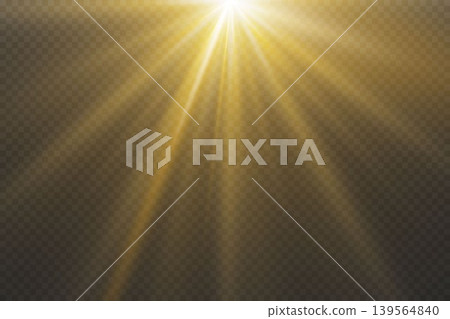 Golden light rays radiating bright illumination from above, transparent background Golden light rays radiating bright illumination from above, transparent background 139564840