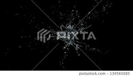 Dynamic water splash explosion isolated on black background with realistic liquid droplets for VFX overlay and cinematic visual effects Dynamic water splash explosion isolated on black background with realistic liquid droplets for VFX overlay and cinematic visual effects 139565085
