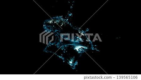 Dynamic water splash explosion isolated on black background with realistic liquid droplets for VFX overlay and cinematic visual effects 139565106