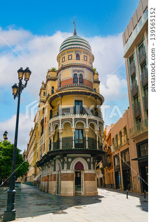 Historic Corner Building With Dome In Seville City Center Historic Corner Building With Dome In Seville City Center 139565152