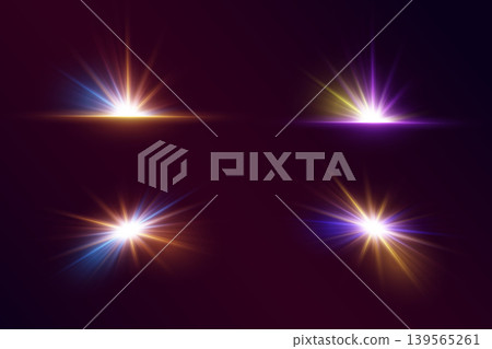 Abstract light effects creating colorful starbursts on dark background Abstract light effects creating colorful starbursts on dark background 139565261