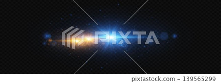Dynamic light effect with blue and orange lens flares illuminating dark background 139565299