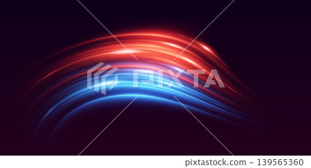 Glowing light trails creating speed and data flow on a dark background 139565360