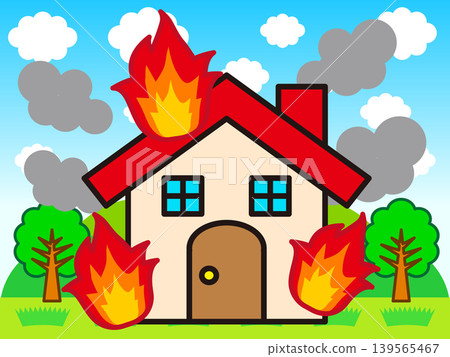 Illustration of a house burning in a fire Illustration of a house burning in a fire 139565467