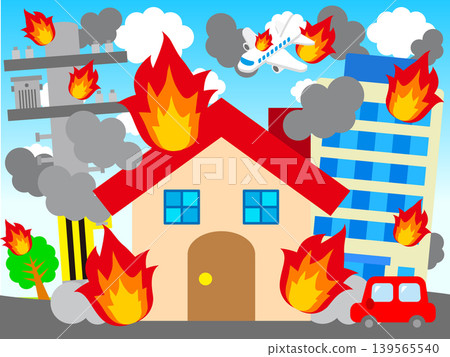 Illustration of a city where a fire has broken out (2) Illustration of a city where a fire has broken out (2) 139565540
