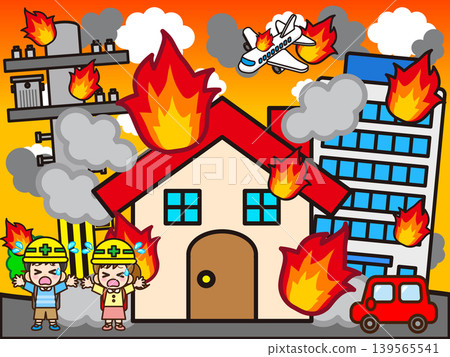 Illustration of a city where a fire has broken out (3) Illustration of a city where a fire has broken out (3) 139565541