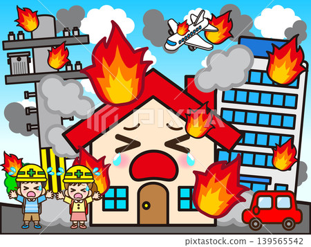Illustration of a city where a fire has broken out (4) 139565542