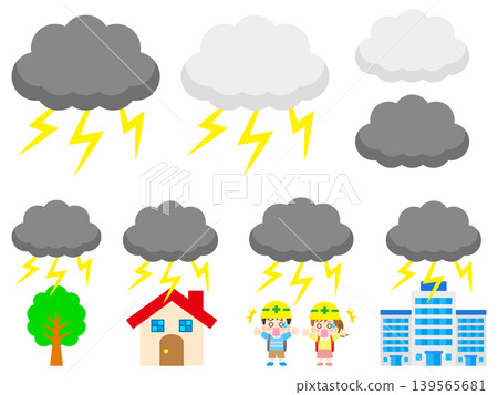 雨雲和閃電插畫集 雨雲和閃電插畫集 139565681