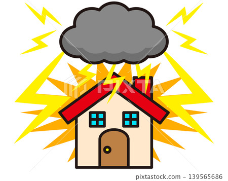 Illustration of a house struck by lightning Illustration of a house struck by lightning 139565686