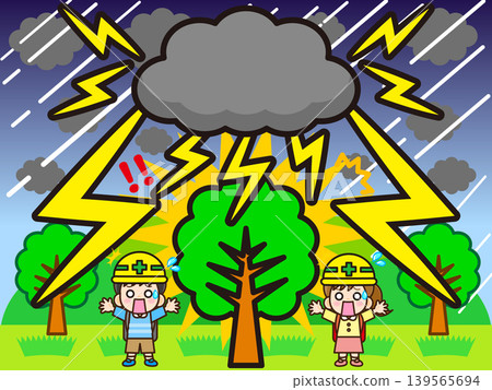 一幅樹木和森林被閃電擊中的插圖。 一幅樹木和森林被閃電擊中的插圖。 139565694