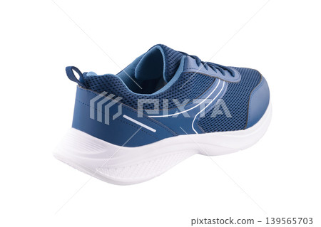 view of blue sneaker heel on white background view of blue sneaker heel on white background 139565703