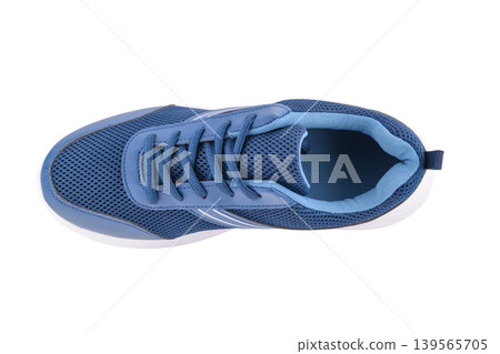 blue sneakers top view on white background blue sneakers top view on white background 139565705