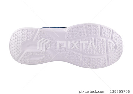 white sole of blue sneaker bottom view on isolate white sole of blue sneaker bottom view on isolate 139565706