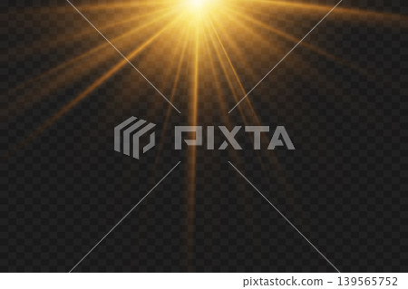Bright golden light rays illuminating transparent background creating magical effect Bright golden light rays illuminating transparent background creating magical effect 139565752