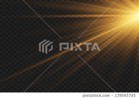 Golden lens flare emitting bright sunbeams and optical light rays on transparent background Golden lens flare emitting bright sunbeams and optical light rays on transparent background 139565785