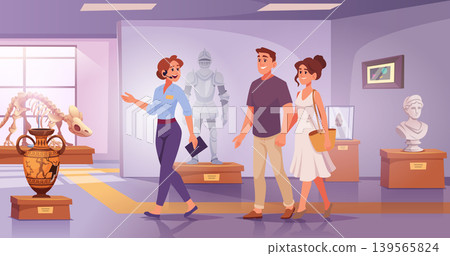 Exhibition. Historical museum with happy visitors exact vector cartoon background Exhibition. Historical museum with happy visitors exact vector cartoon background 139565824