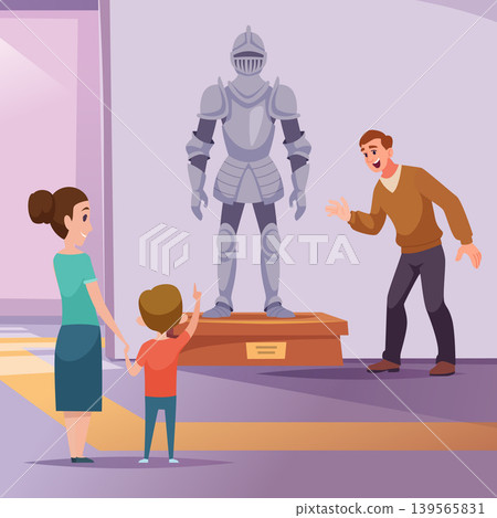 People in museum. knight steel armor on exhibition. vector background People in museum. knight steel armor on exhibition. vector background 139565831