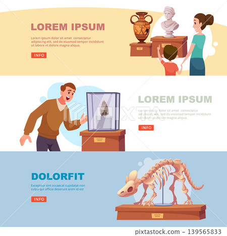 Museum. people spend time in exhibition. vector horizontal banners Museum. people spend time in exhibition. vector horizontal banners 139565833