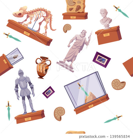 Museum pattern. seamless background with museum exhibits 139565834