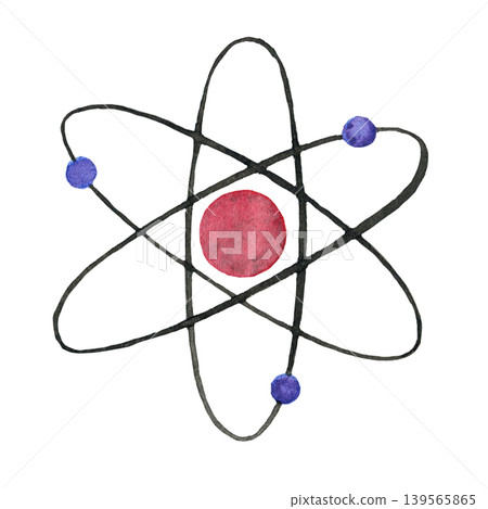 Watercolor chemistry symbol. Hand drawn illustration isolated on white background for design, logos, cards, business, medical articles, textbooks 139565865