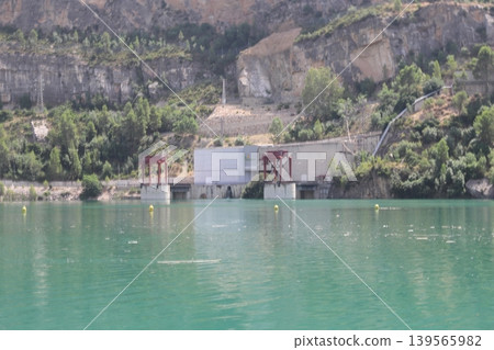 Hydroelectric Power Plant at Cortes de Pallas Reservoir in Spain Hydroelectric Power Plant at Cortes de Pallas Reservoir in Spain 139565982