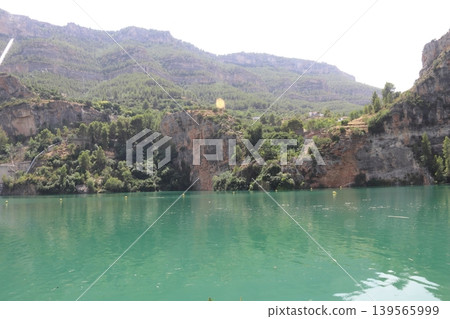 Panoramic View of Cortes de Pallas Reservoir and Limestone Mountains Panoramic View of Cortes de Pallas Reservoir and Limestone Mountains 139565999