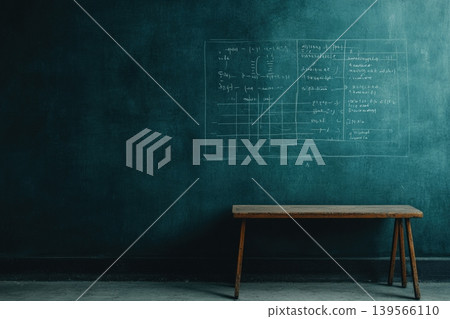 Wall features various formulas and a table diagram Wall features various formulas and a table diagram 139566110