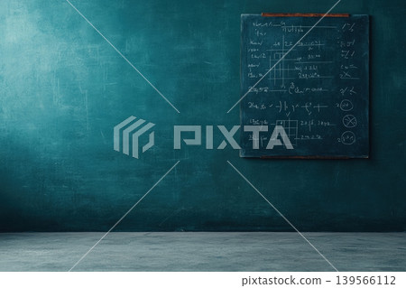 Academic chalkboard filled with mathematical equations Academic chalkboard filled with mathematical equations 139566112